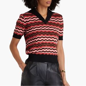 Missoni zig zag chevron polo top in black red